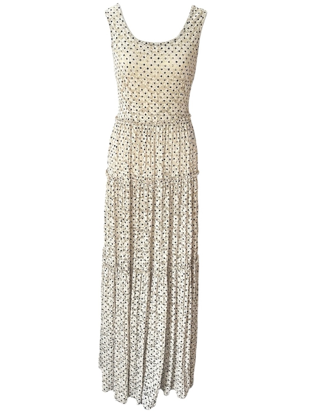 Anthropologie Cream Maxi Dress with Black Dot Floral Print